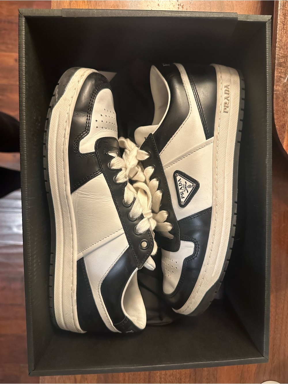 Prada Bianco & Nero Leather Sneakers